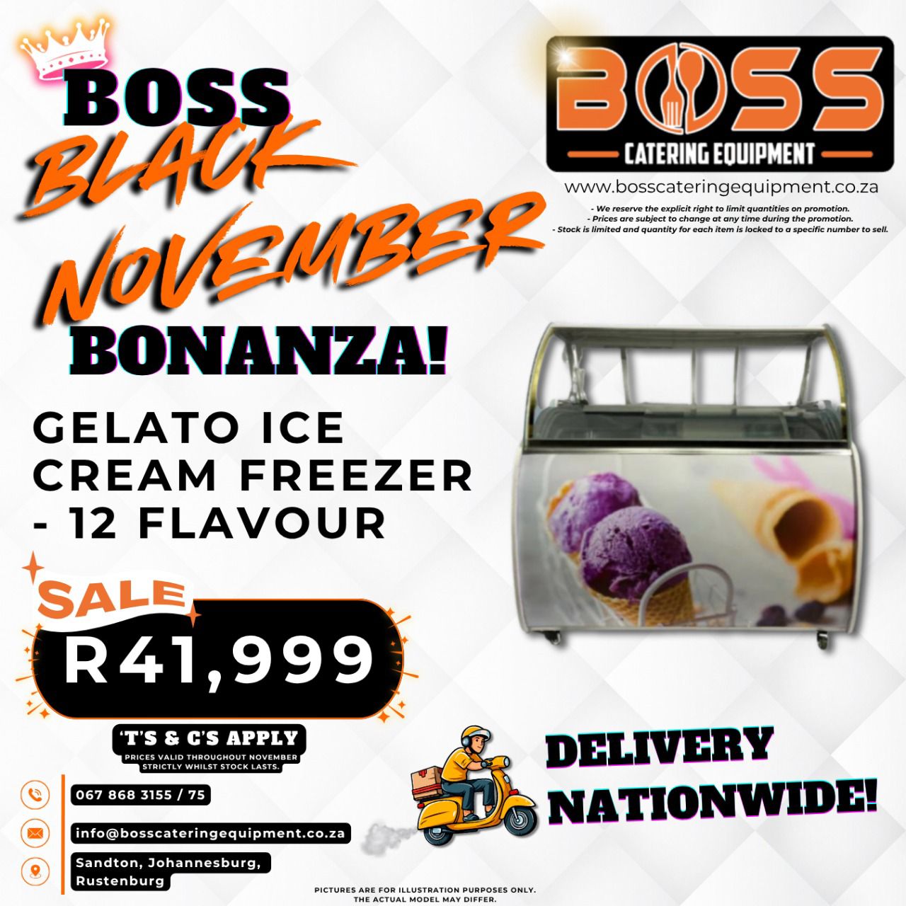Gelato Freezer - 12 Flavour - Floor Standing (1.2M) - *BLACK FRIDAY*