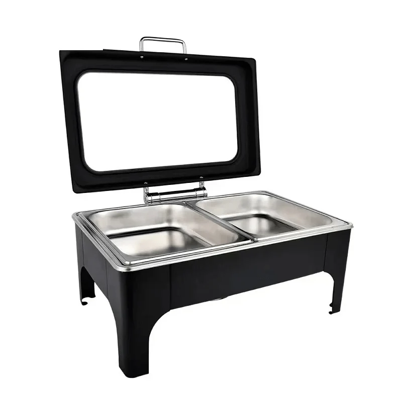 Black Double Chafing Dish 13LT - Flat Rectangular