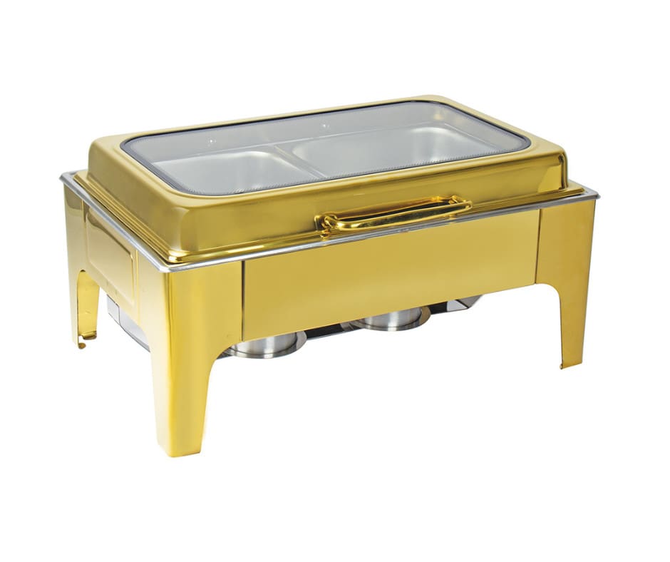 Gold Rectangular Chafing Dish - With Large Glass Display Window (DOUBLE)