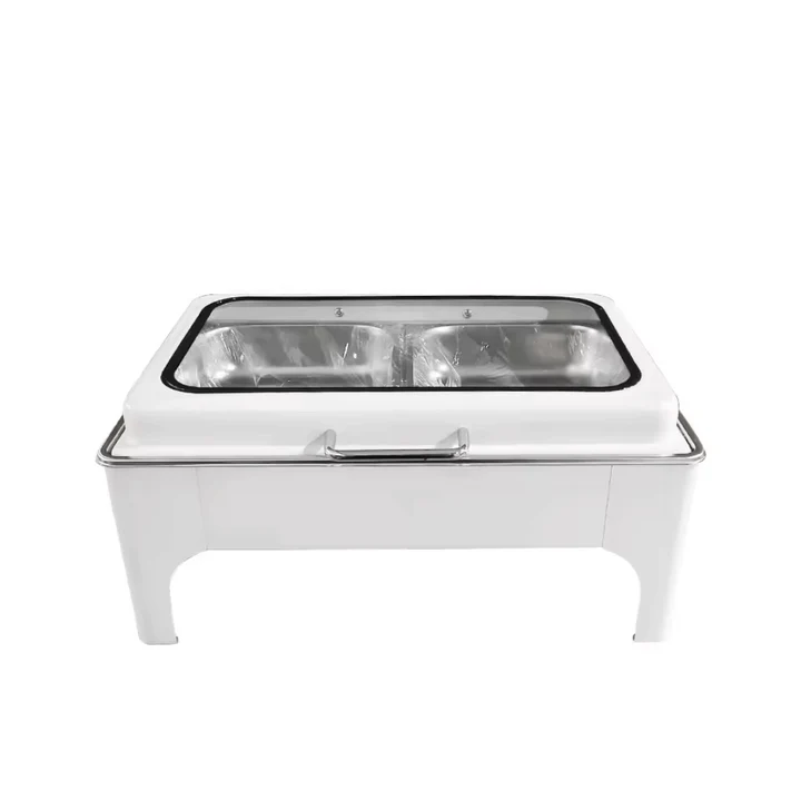 White Double Chafing Dish 13LT - Flat Rectangular